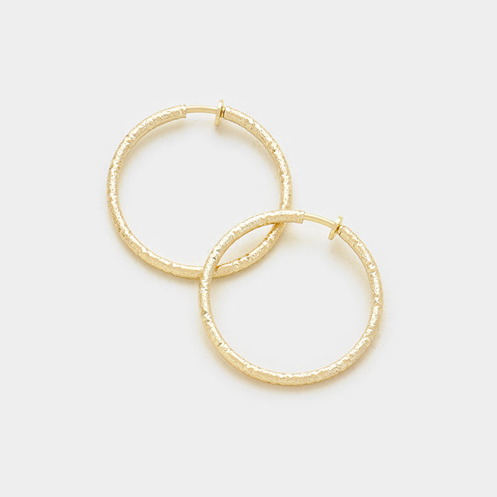 Textured Gold Hoop Clip On Earrings | 1.25"