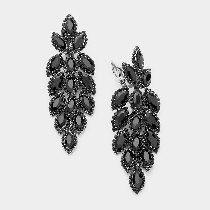 Large Crystal Leaf Clip On Earrings