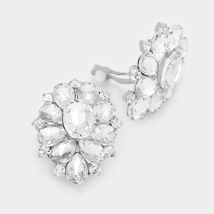 Clear Crystal Flower Clip On Earrings | 347079