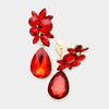 Red Floral Teardrop Crystal Clip on Earrings