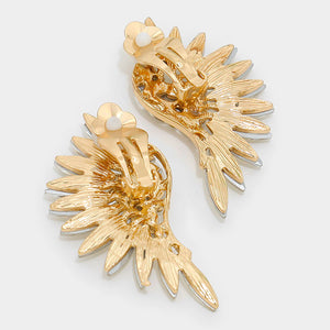 Clear Crystal Marquise Stone Wing Clip On Earrings on Gold | 309486