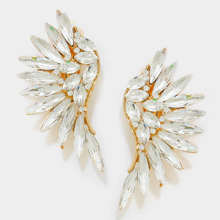 Clear Crystal Marquise Stone Wing Clip On Earrings on Gold