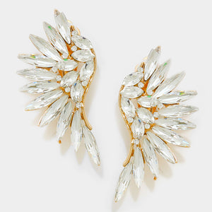 Clear Crystal Marquise Stone Wing Clip On Earrings on Gold