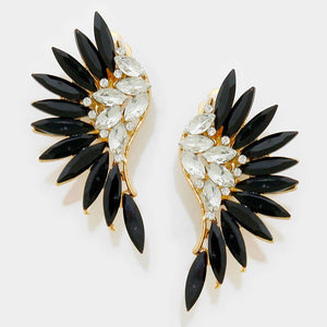 Black Crystal Marquise Stone Wing Clip On Earrings
