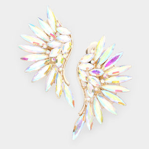 AB Crystal Marquise Stone Wing Clip On Earrings on Gold