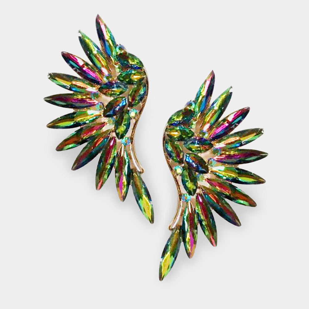 Multi-Color Crystal Marquise Stone Wing Clip On Earrings 