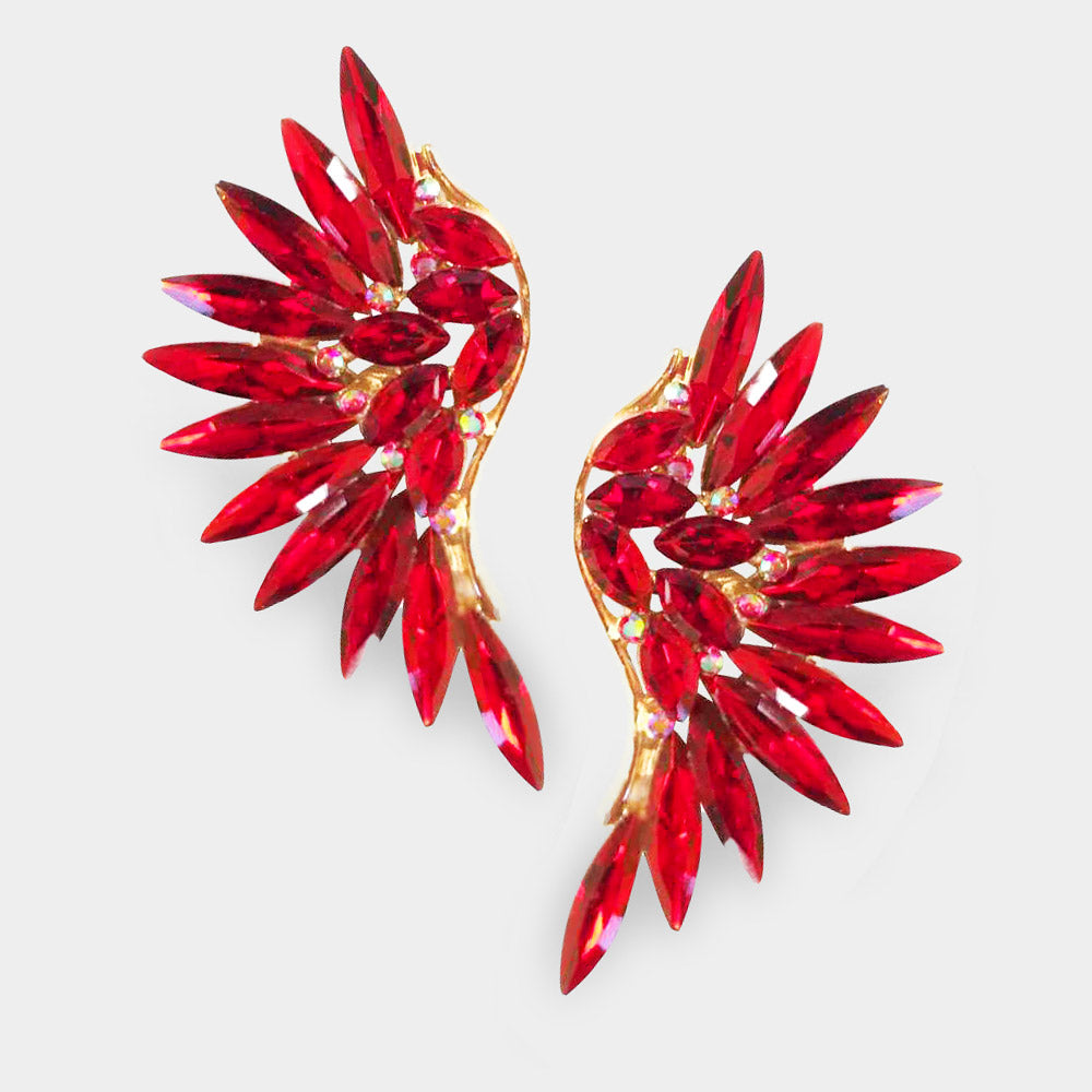 Red Crystal Marquise Stone Wing Clip On Earrings