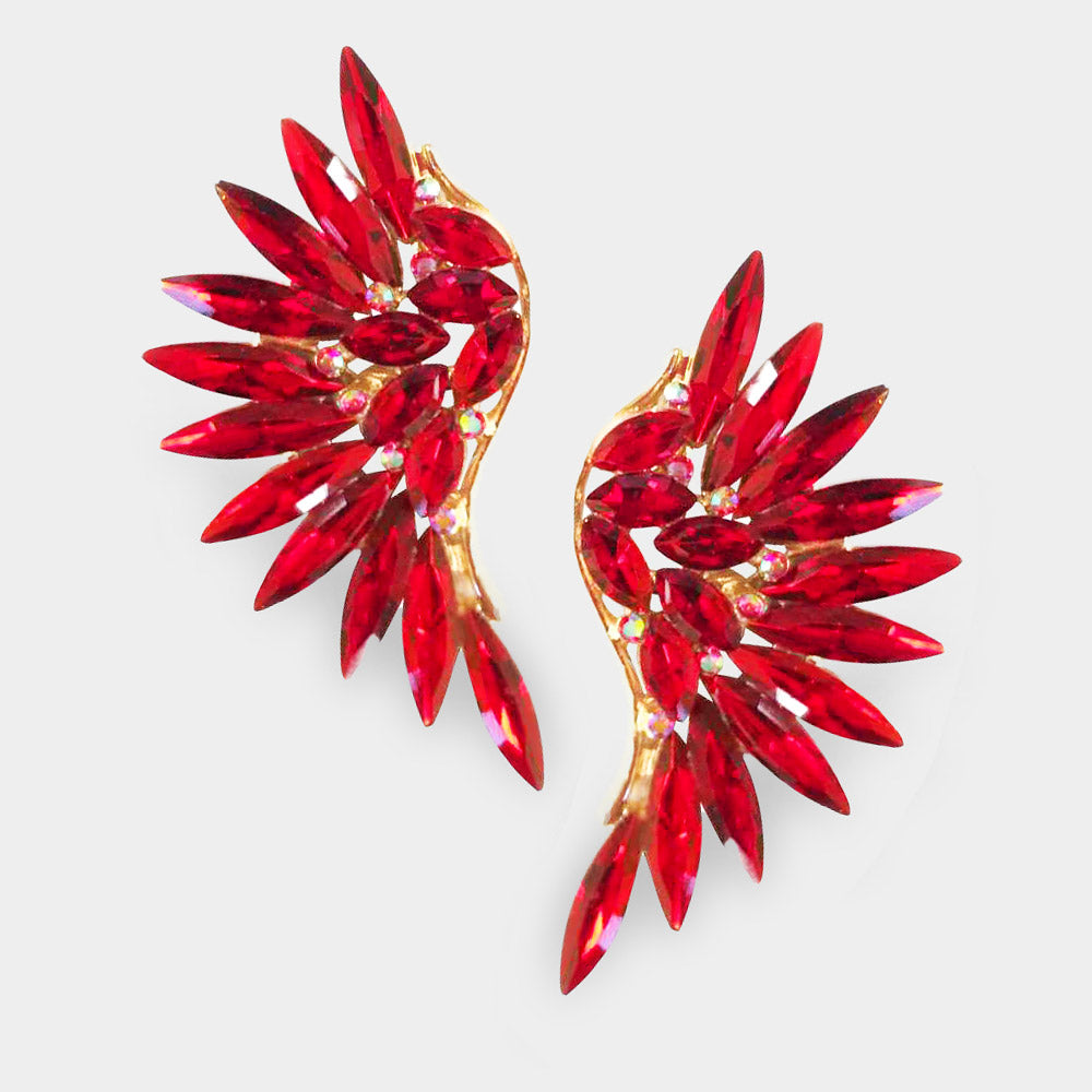 Red Crystal Marquise Stone Wing Clip On Earrings 