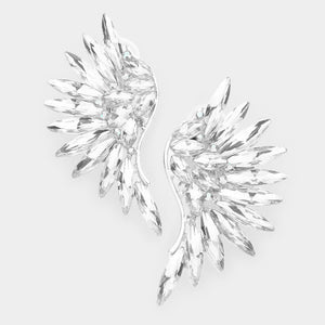Clear Crystal Marquise Stone Wing Clip On Earrings