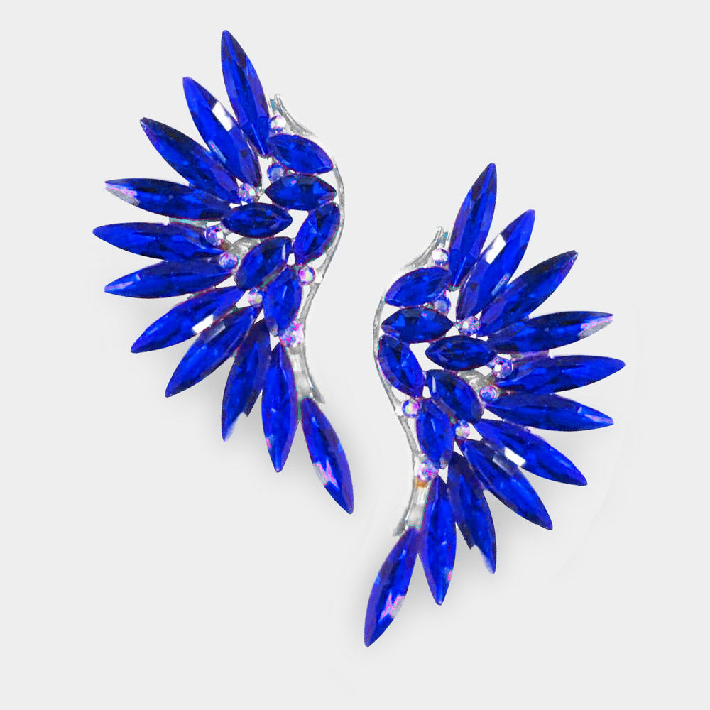 Royal Blue Crystal Marquise Stone Wing Clip On Earrings