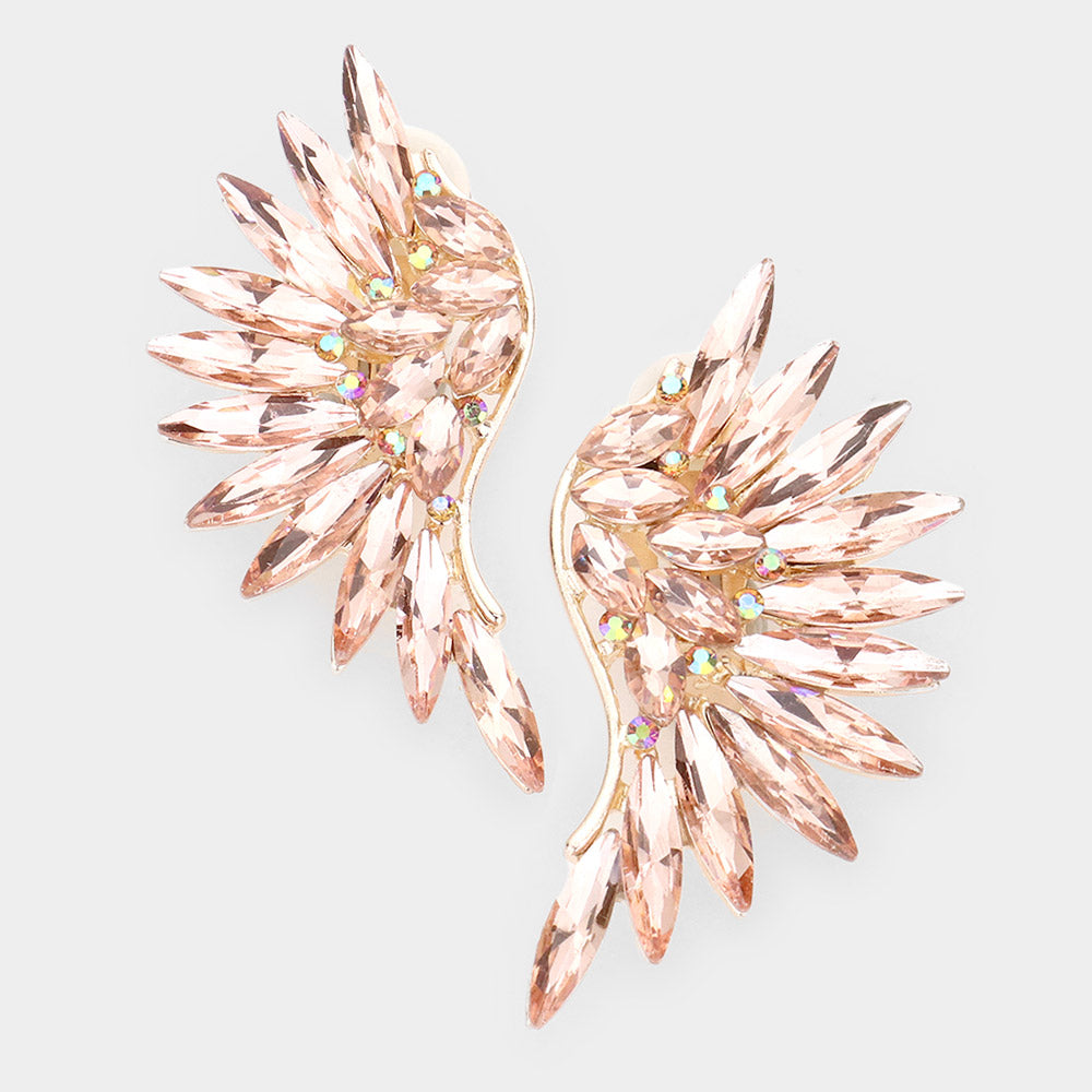 Peach Crystal Marquise Stone Wing Clip On Earrings