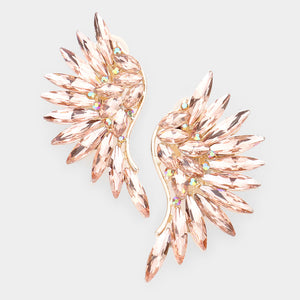 Peach Crystal Marquise Stone Wing Clip On Earrings