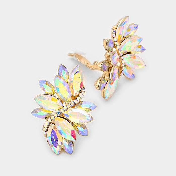 AB Crystal Rhinestone Clip On Earrings on Gold L&M Bling lmbling