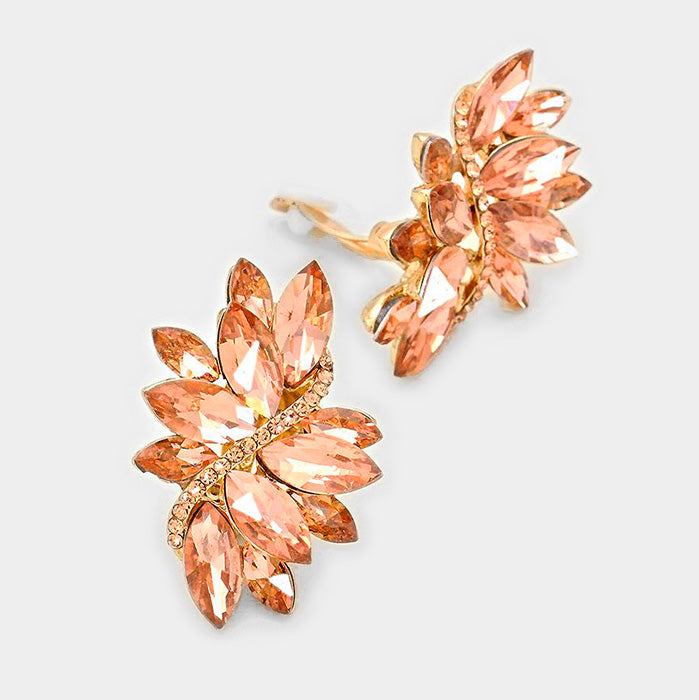 Peach crystal rhinestone clip on earrings on Gold