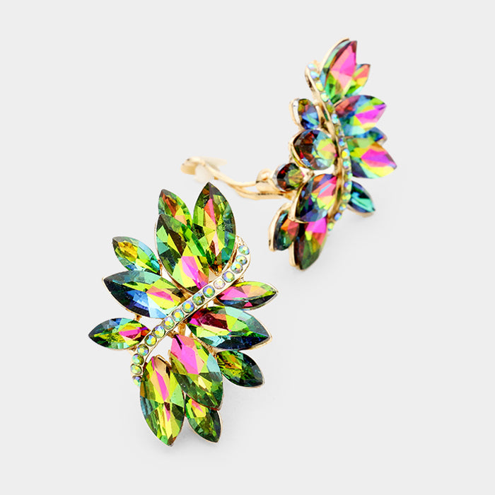 Multi-Color crystal rhinestone clip on earrings on gold