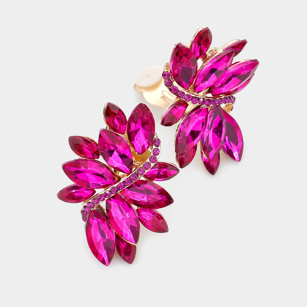 Fuchsia Crystal Rhinestone Earrings | Clip On 