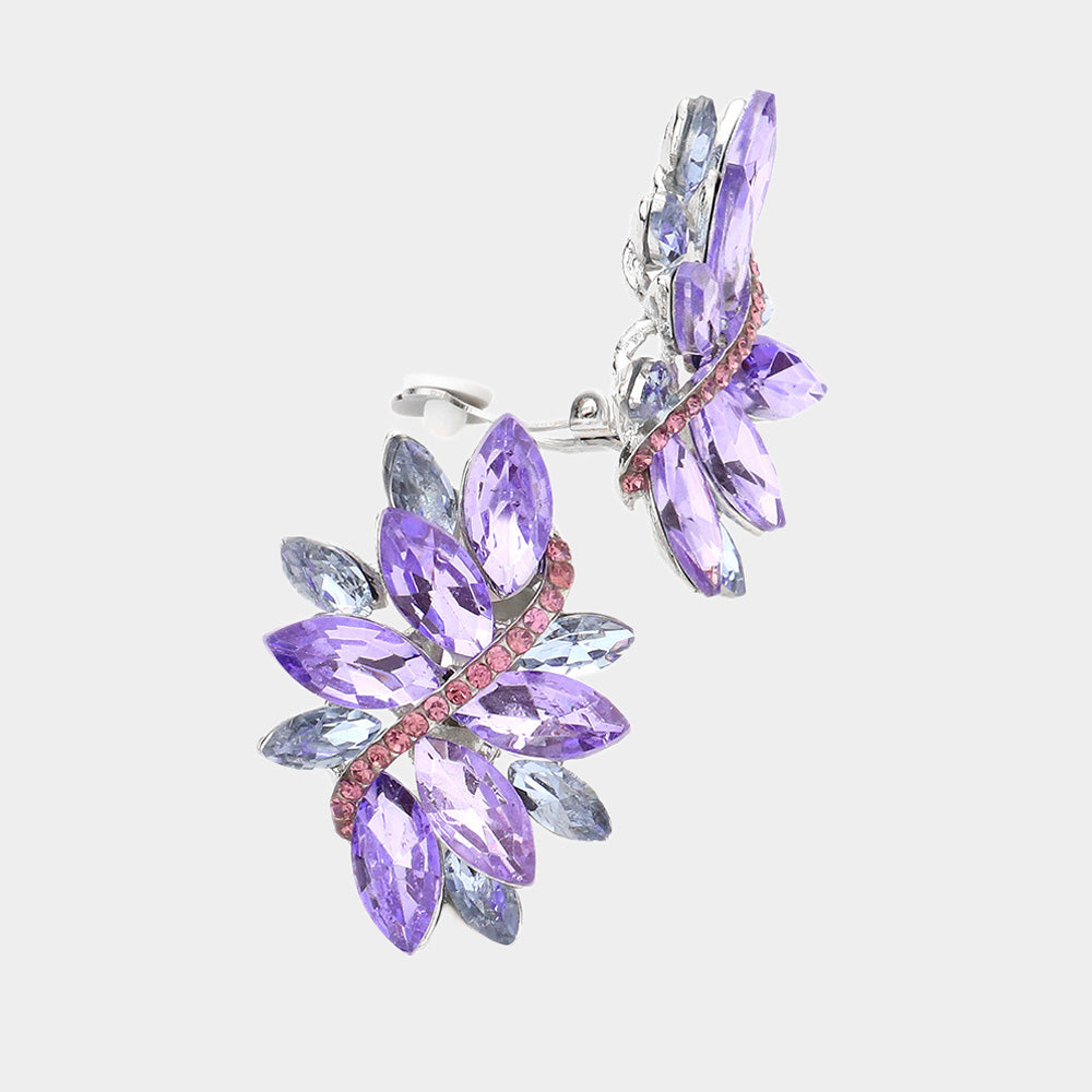Lavender Crystal Rhinestone Earrings | Clip On