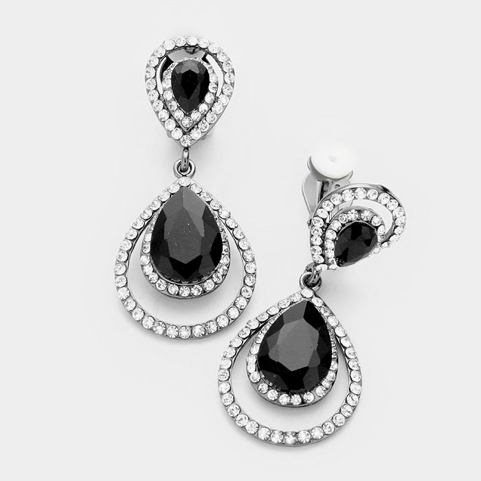 Black Crystal Surround Clip On Earrings | L&M Bling - lmbling