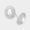 White Pearl and Rhinestone Dome Clip On Stud Earrings