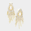 Teardrop Cream Pearl Accented Rhinestone Fringe Clip on Bridal Earrings on Gold