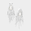 Teardrop White Pearl Accented Rhinestone Fringe Clip on Bridal Earrings