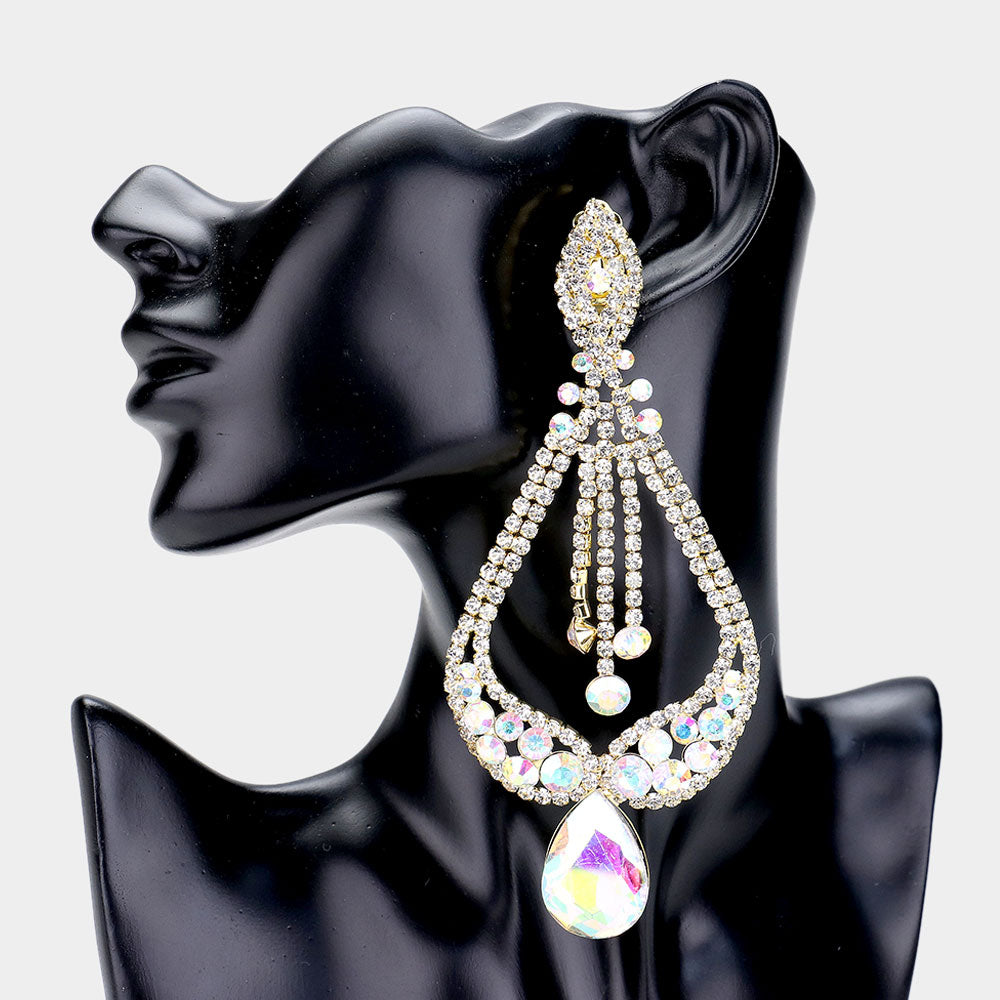 AB Crystal Pageant Earrings on Gold  | "Miss America"| Clip On