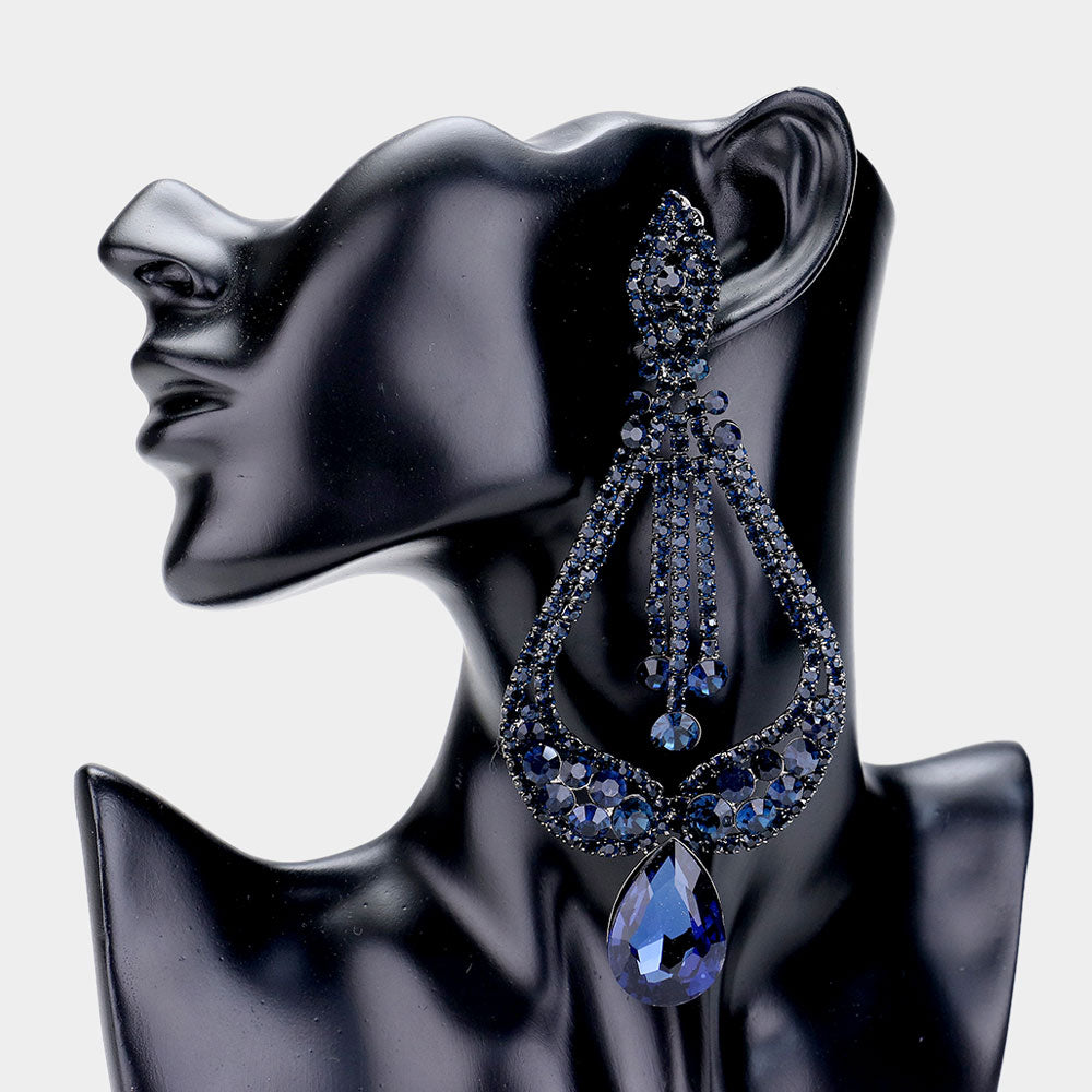 Navy Crystal Pageant Earrings  | "Miss America"| Clip On