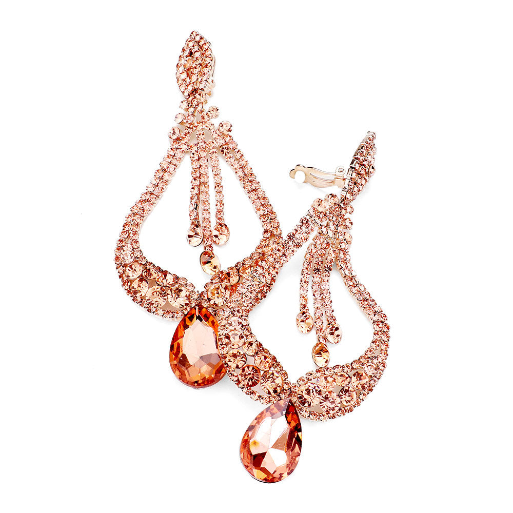 Peach Crystal Pageant Earrings | "Miss America"| Clip On