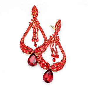 Red Crystal Pageant Earrings on Gold | "Miss America"| Clip On | 439617