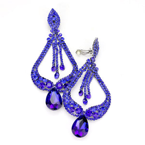 Royal Blue Crystal Pageant Earrings | "Miss America"| Clip On | 439616