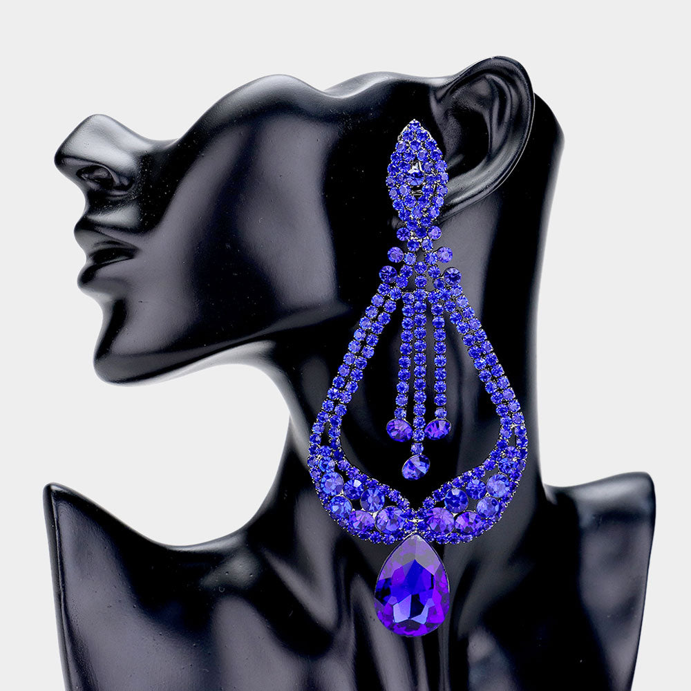 Royal Blue Crystal Pageant Earrings | "Miss America"| Clip On