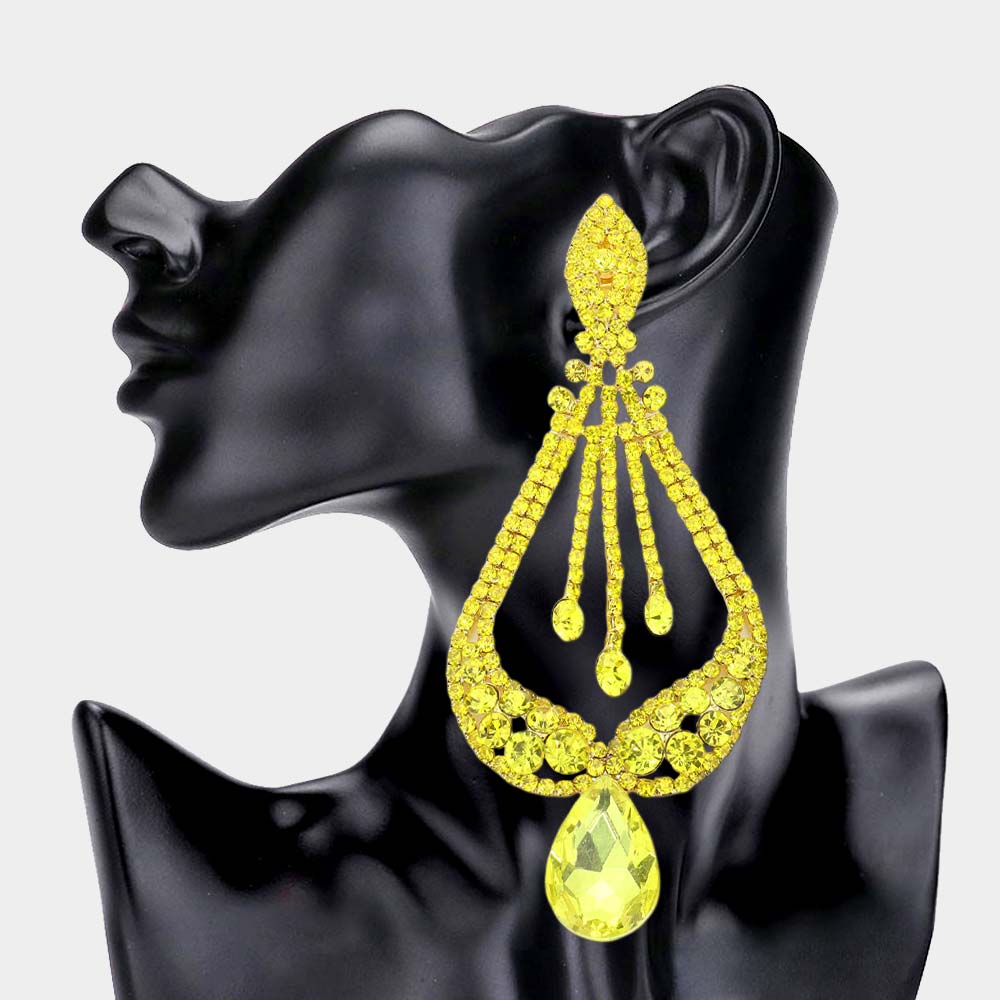 Yellow Crystal Pageant Earrings  | "Miss America"| Clip On