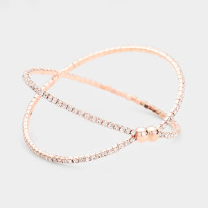 Criss Cross Clear Rhinestone Cuff Bracelet on Rose Gold  |  464777