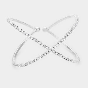 Criss Cross Clear Rhinestone Cuff Bracelet 