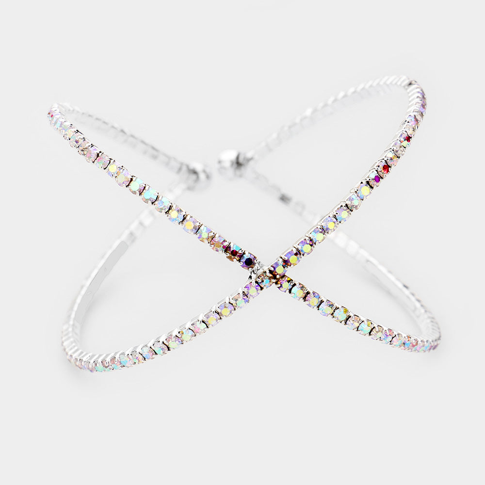 Criss Cross AB Rhinestone Cuff Bracelet on Silver  |  457088