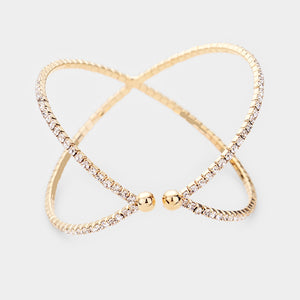 Criss Cross Clear Rhinestone Cuff Bracelet on Gold  |  457089