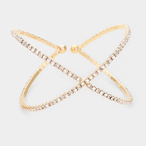 Criss Cross Clear Rhinestone Cuff Bracelet on Gold