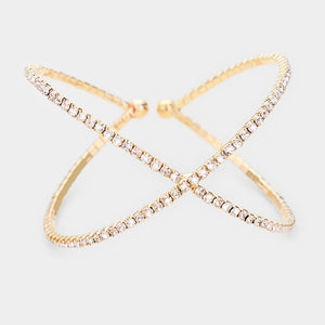 Criss Cross Clear Rhinestone Cuff Bracelet on Gold