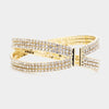 Clear Rhinestone Embellished Crisscross Cuff Pageant Bracelet on Gold | Cuff Prom Bracelet | 508012