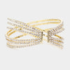Clear Rhinestone Embellished Crisscross Cuff Pageant Bracelet on Gold | Cuff Prom Bracelet | 508014