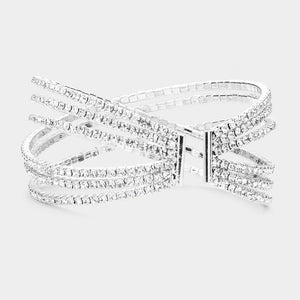 Clear Rhinestone Embellished Crisscross Cuff Pageant Bracelet  | Cuff Prom Bracelet | 508015