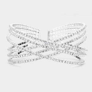 Clear Rhinestone Embellished Crisscross Cuff Pageant Bracelet | Cuff Prom Bracelet