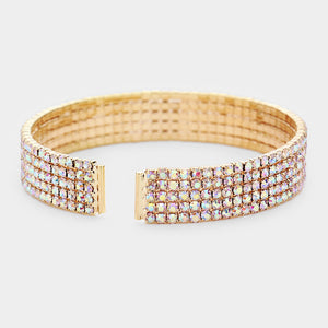Five Row Rhinestone AB Crystal Cuff Bracelet on Gold | 462657