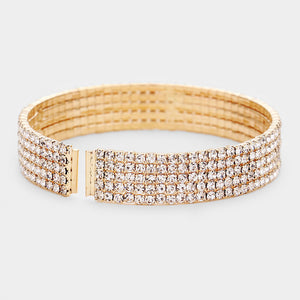 Five Row Rhinestone Clear Crystal Cuff Bracelet on Gold| 462656
