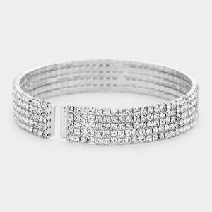 Five Row Rhinestone Clear Crystal Cuff Bracelet on Silver  | 462658
