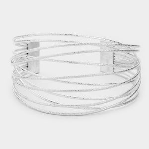 Multi Strand Silver Metal Cuff Bracelet