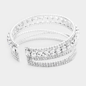 Crisscross Clear Crystal Rhinestone and Round Stone Cuff Bracelet | 425591