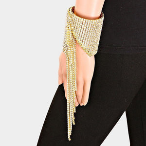 Rhinestone Fringe Open Pageant Bracelet on Gold | Rhinestone Bracelet | 282810