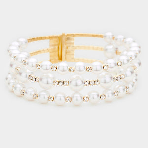 Pearl and Rhinestone Bridal Cuff Bracelet  | Wedding Jewelry