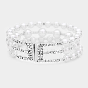 Pearl and Rhinestone Bridal Cuff  Bracelet  | Wedding Jewelry | 467042